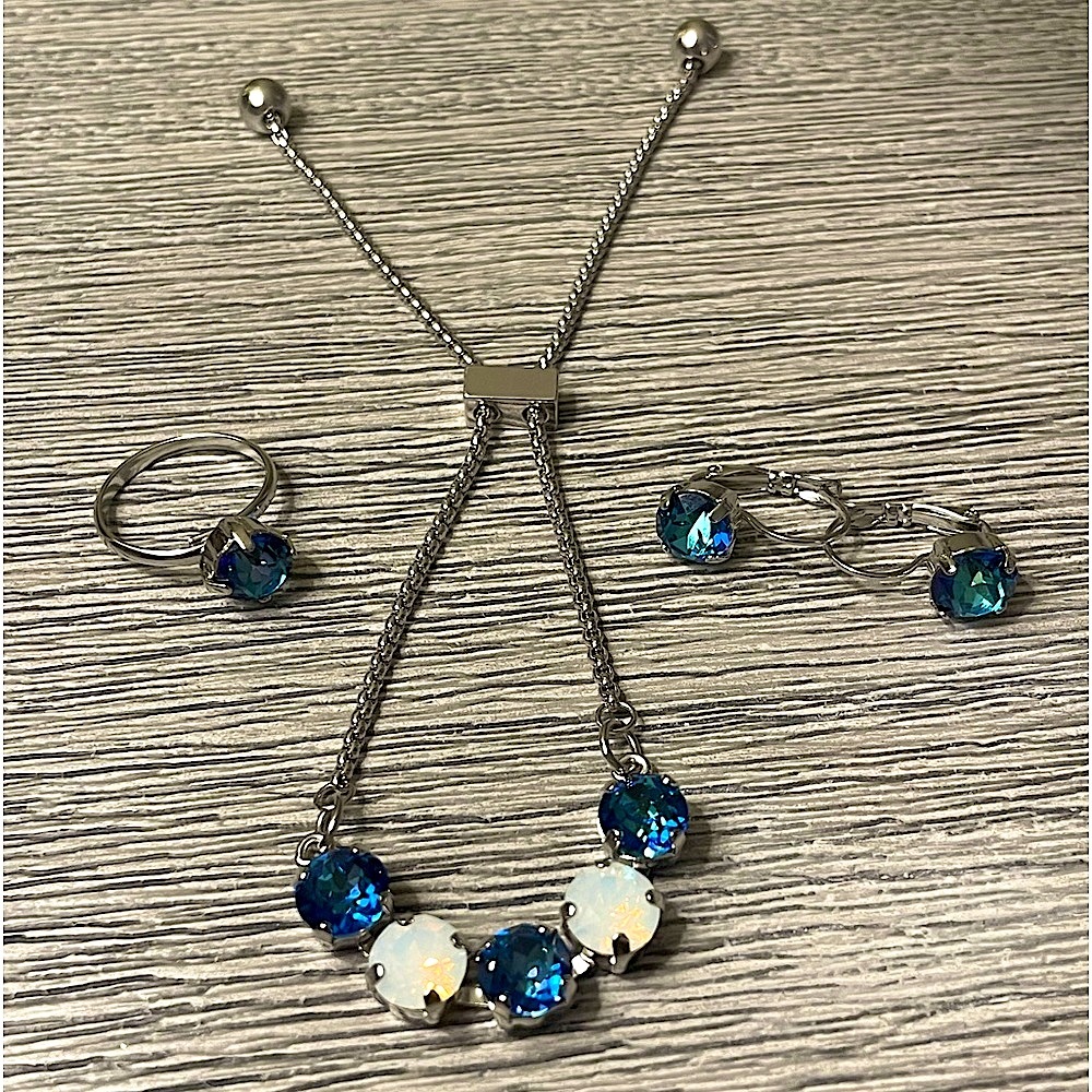 Sterling Silver Swarovski Turquoise Jewelry Set. Anklet, Earrings, Ring - Picture 9 of 14